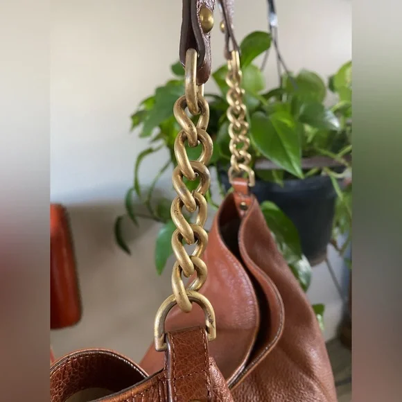 Brahmin Shoulder Purse Handbag Pebble Magnet Top Cognac Brown + Chain Strap - Picture 10 of 14